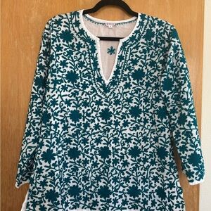 Sevya Handmade Elegant Teal Floral Women's Tunic